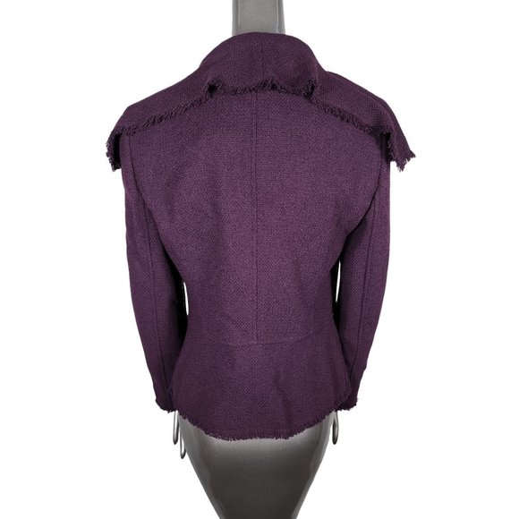 Lafayette 148 New York Royal Purple Fringe Jacket Virgin Wool Blazer 4 - Picture 4 of 5